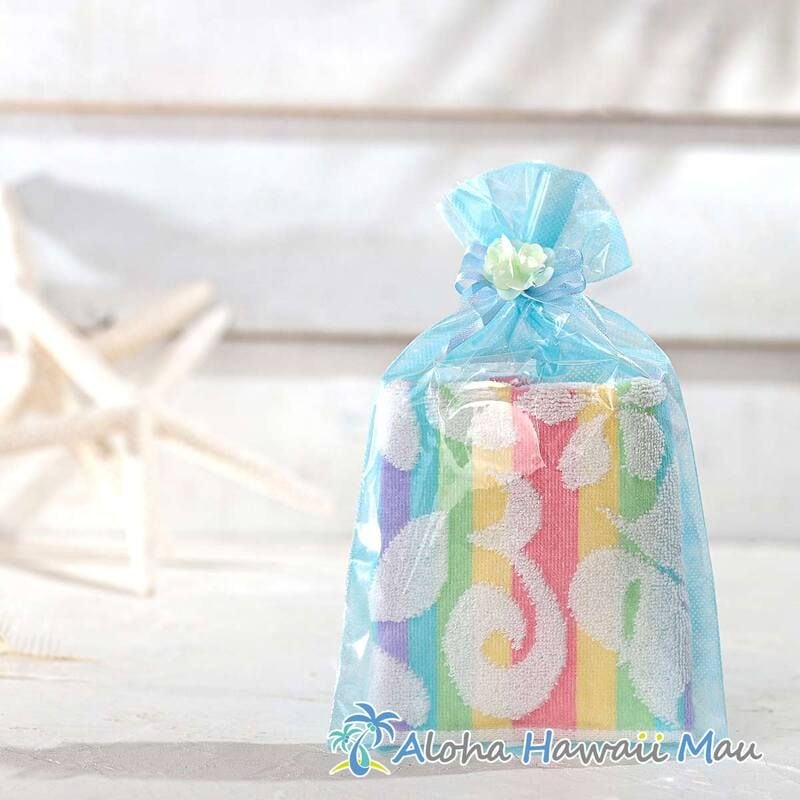 ハワイアン ハンドタオル グラデーションフラワー タオルハンカチ 4カラー 〈チャーム付リボンラッピング〉ハワイアン ギフト ラッピング