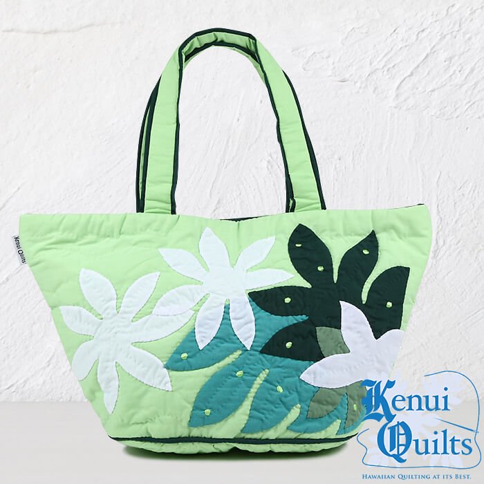 ハワイアンキルト 2wayバッグ（ティキ） Kenui Quilts ハワイアンキルト トートバッグ ティアレ グリーン