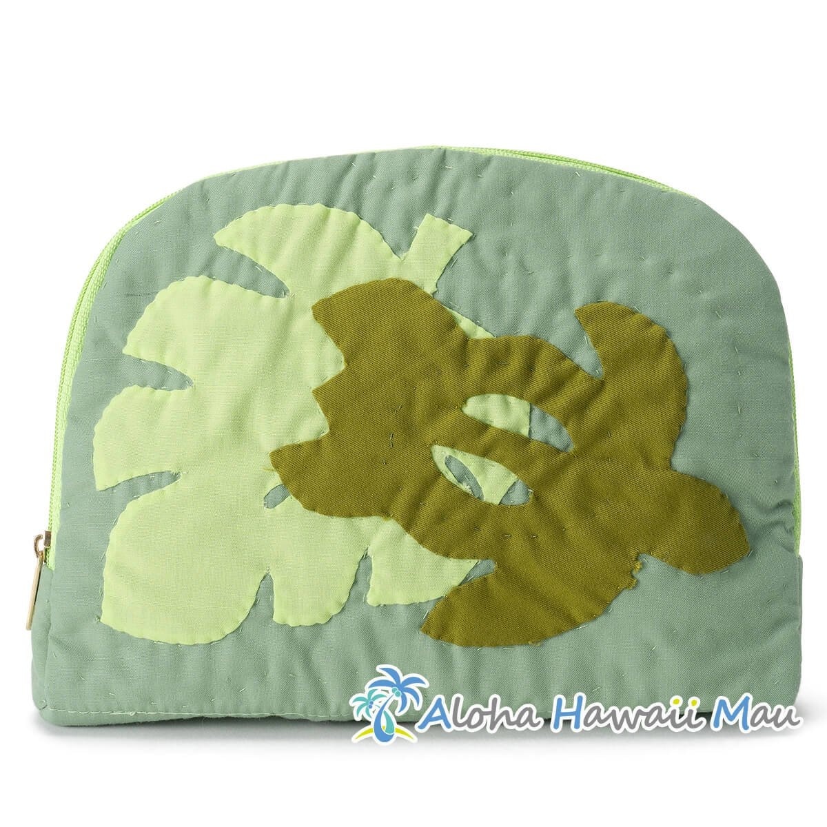 ハワイアンキルト ラウンド ポーチ ホヌ・モンステラ モチーフ