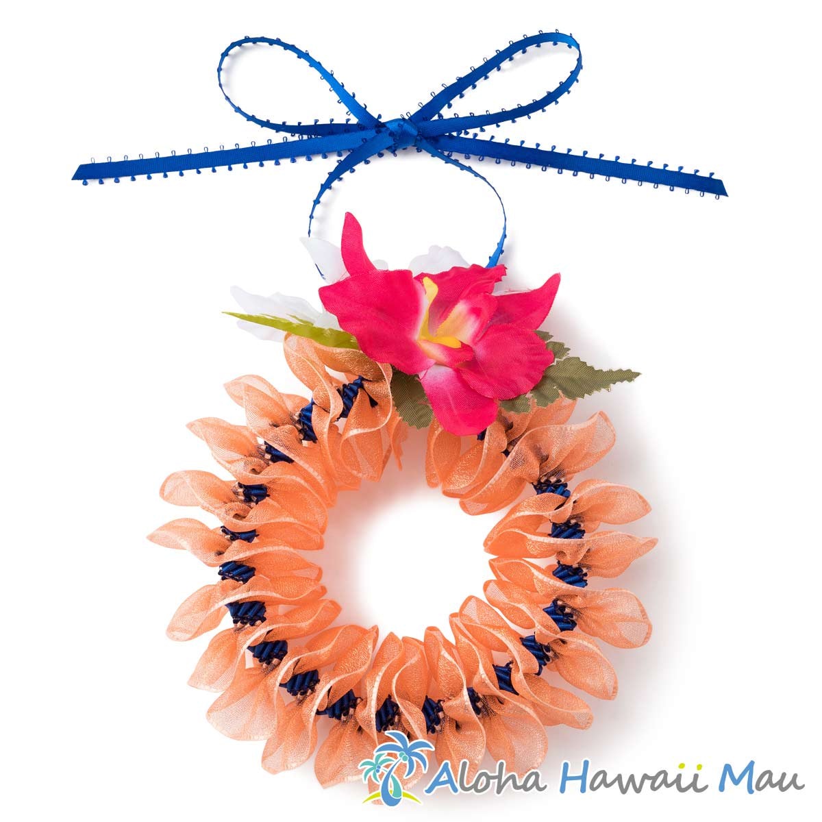 ハワイアンリボンレイ バッグチャーム シフォン プルメリア コーラル