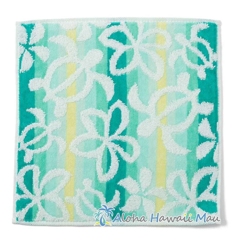 ハンドタオル プルメリア＆ホヌ グラデーション ミント