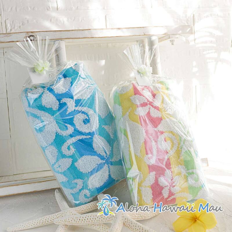 ハワイアン フェイスタオル グラデーションフラワー タオル メッセージタグ付き ハワイアンプチギフト