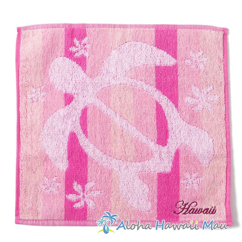 ハワイアン ハンドタオル ホヌ タオルハンカチ〈ピンク〉