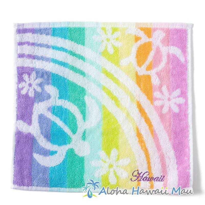 ハワイアン ハンドタオル ホヌ タオルハンカチ〈レインボー〉
