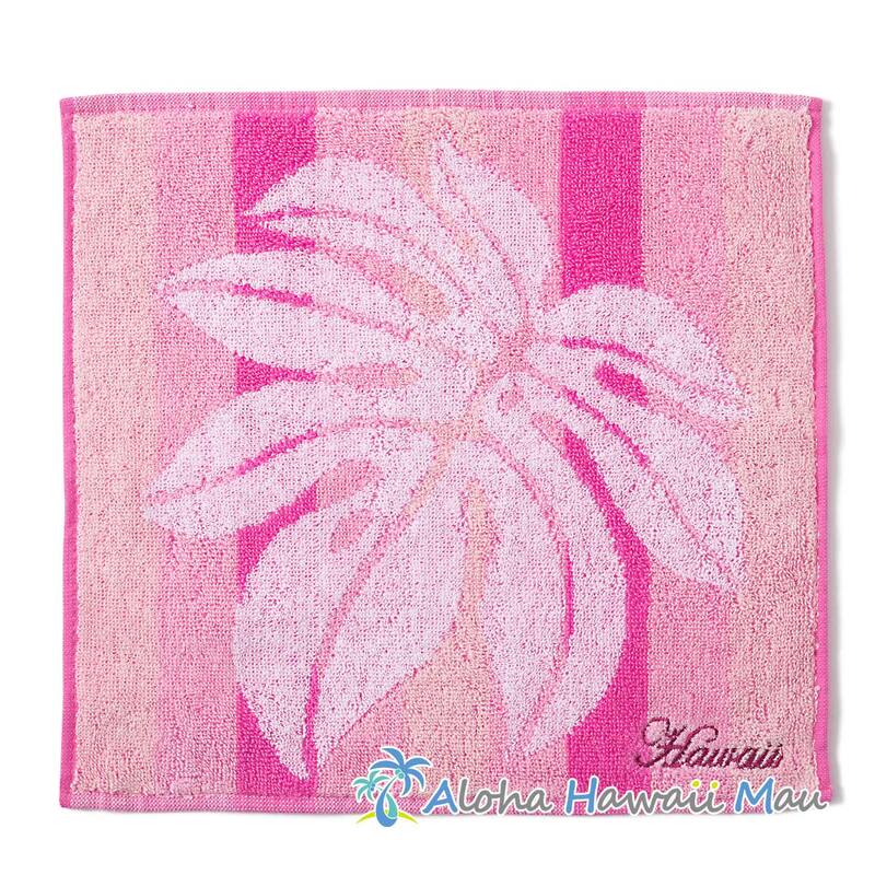 ハワイアン ハンドタオル モンステラ タオルハンカチ〈ピンク〉
