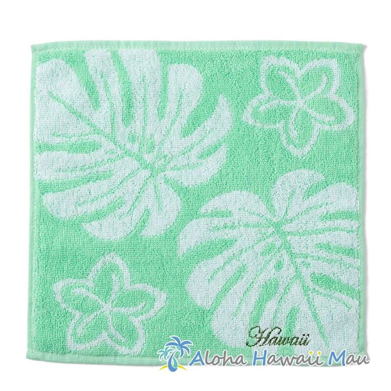 ハワイアン ハンドタオル モンステラ タオルハンカチ〈グリーン〉