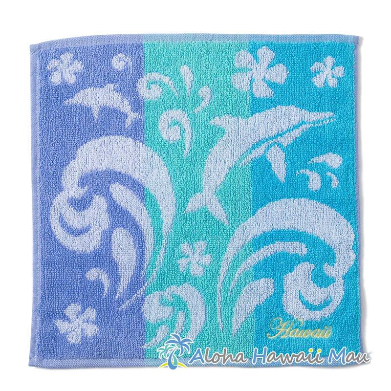 ハワイアン ハンドタオル ドルフィン タオルハンカチ〈ブルー〉