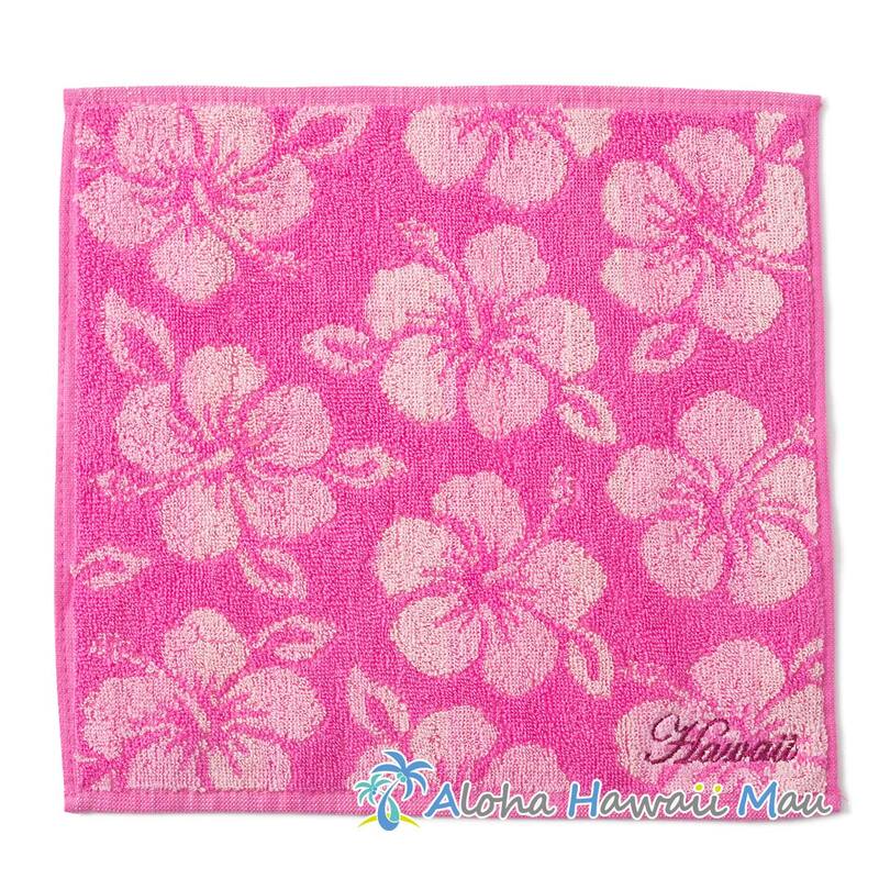 ハワイアン ハンドタオル ハイビスカス タオルハンカチ〈ピンク〉