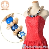 ククイ レイ ハイビスカス ペイント ククイ&カウリーシェル レイ ブルー