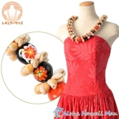 ククイ レイ ハイビスカス ペイント ククイ&カウリーシェル レイ オレンジ