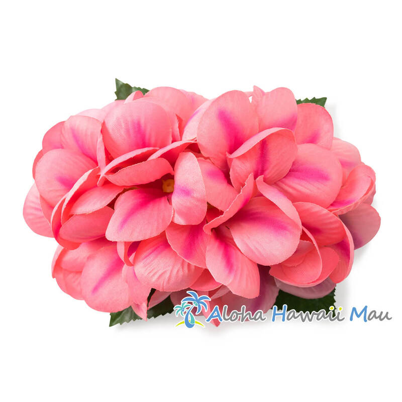 アロハ プルメリア ダブル 髪飾りL ピーチ フラダンス ヘアクリップ