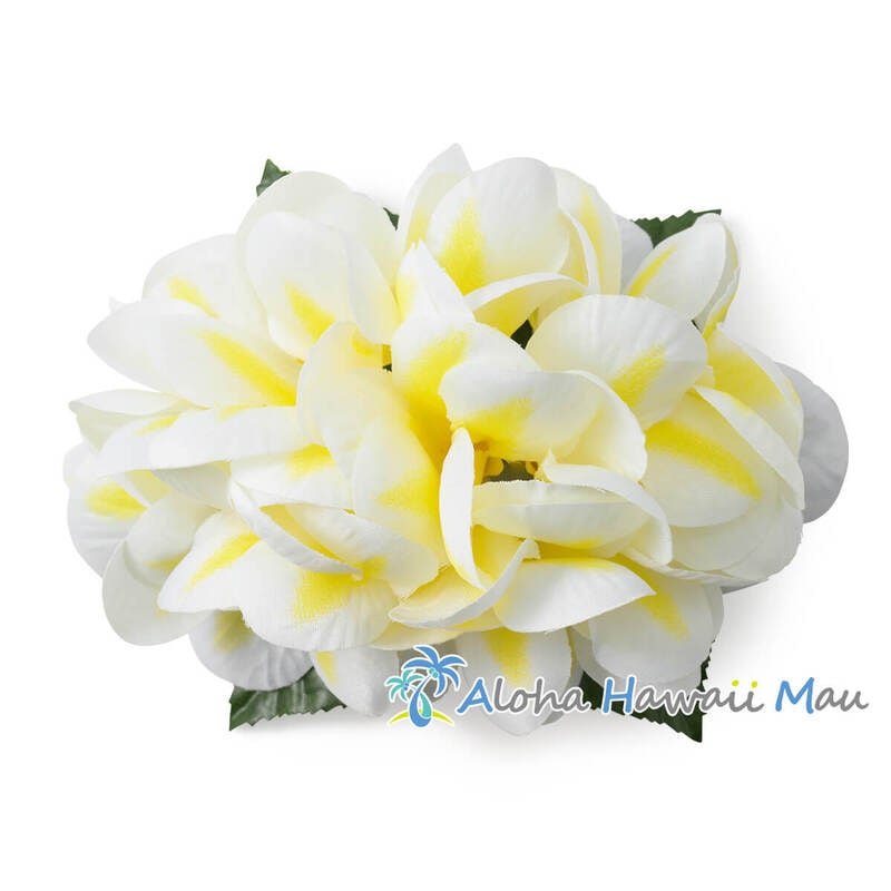 アロハ プルメリア ダブル 髪飾りL イエロー フラダンス ヘアクリップ