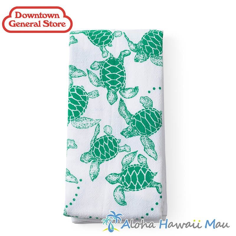 ハワイアン キッチンタオル フラワーサックタオル ホヌ グリーン Downtown General Store ダウンタウン･ジェネラル･ストア