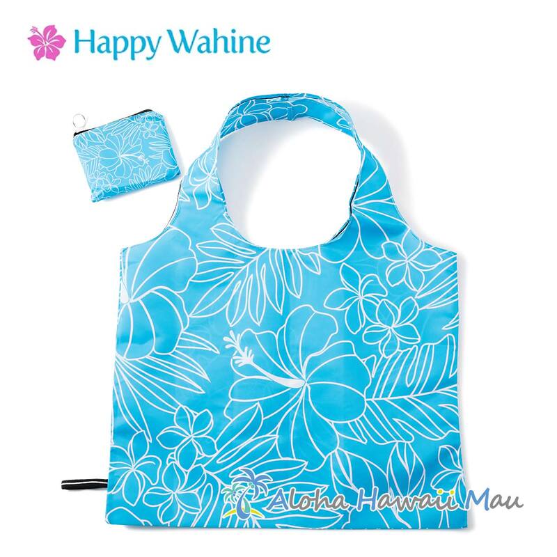 Happy Wahine ハッピーワヒネ 折りたたみ式エコバッグ ハイビスカス ブルー