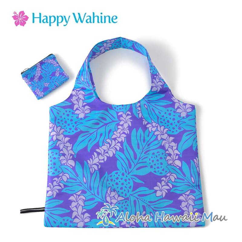 Happy Wahine ハッピーワヒネ 折りたたみ式エコバッグ ウルレイ パープル