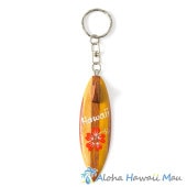 ハワイアンキーホルダー サーフボード オレンジ ハイビスカス Hawaii ウッド