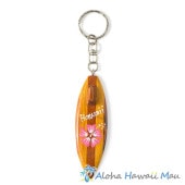ハワイアンキーホルダー サーフボード ピンク ハイビスカス Hawaii ウッド