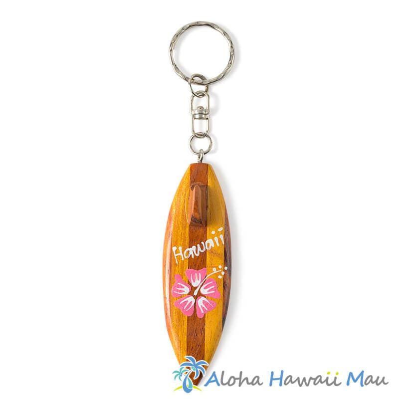 ハワイアンキーホルダー サーフボード ピンク ハイビスカス Hawaii