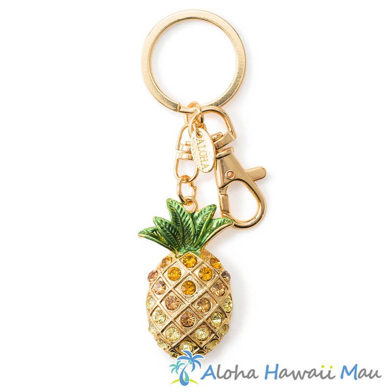 ハワイアン キーホルダー パイナップル キーホルダー イエロー キラキラ ラインストーン