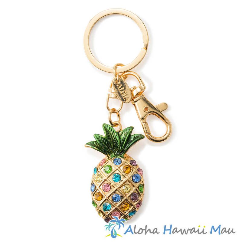 ハワイアン　キーホルダー パイナップル キーホルダー レインボー キラキラ ラインストーン