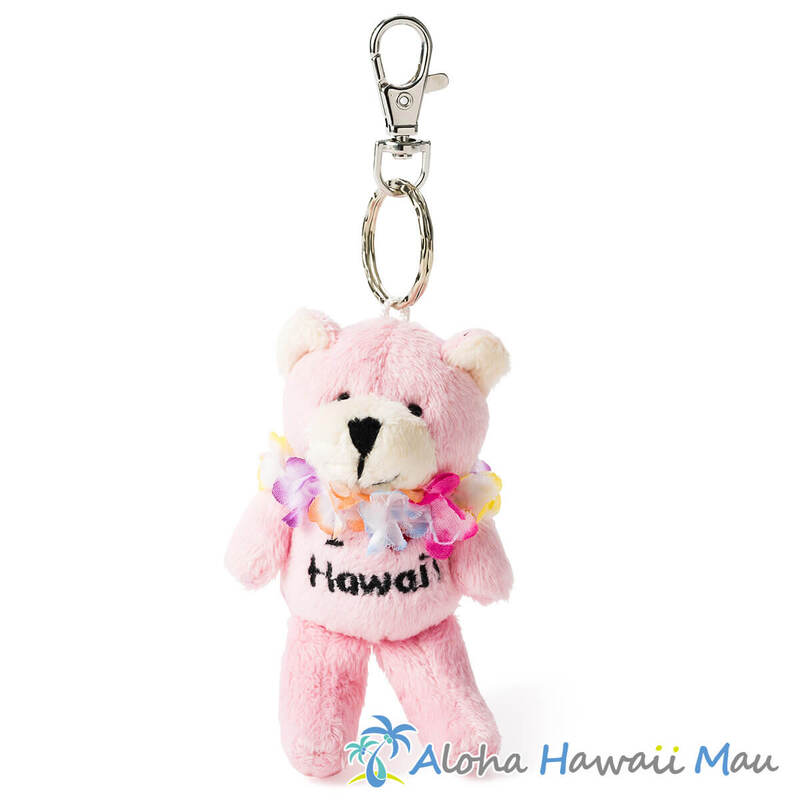 ハワイアンキーホルダー レイ ベア ぬいぐるみ キーホルダー ピンク
