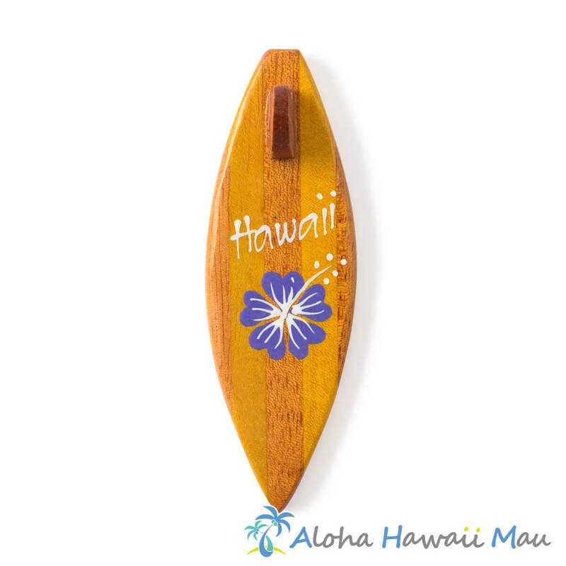 ハワイアン マグネット サーフボード型 ウッドマグネット HAWAII ハイビスカス パープル