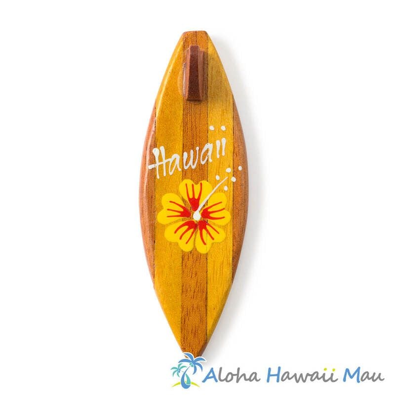 ハワイアン マグネット サーフボード型 ウッドマグネット HAWAII ハイビスカス イエロー