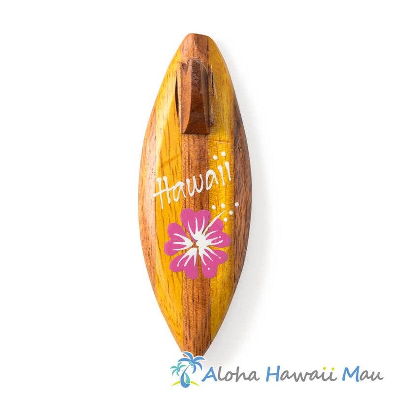 ハワイアン マグネット サーフボード型 ウッドマグネット HAWAII ハイビスカス ピンク