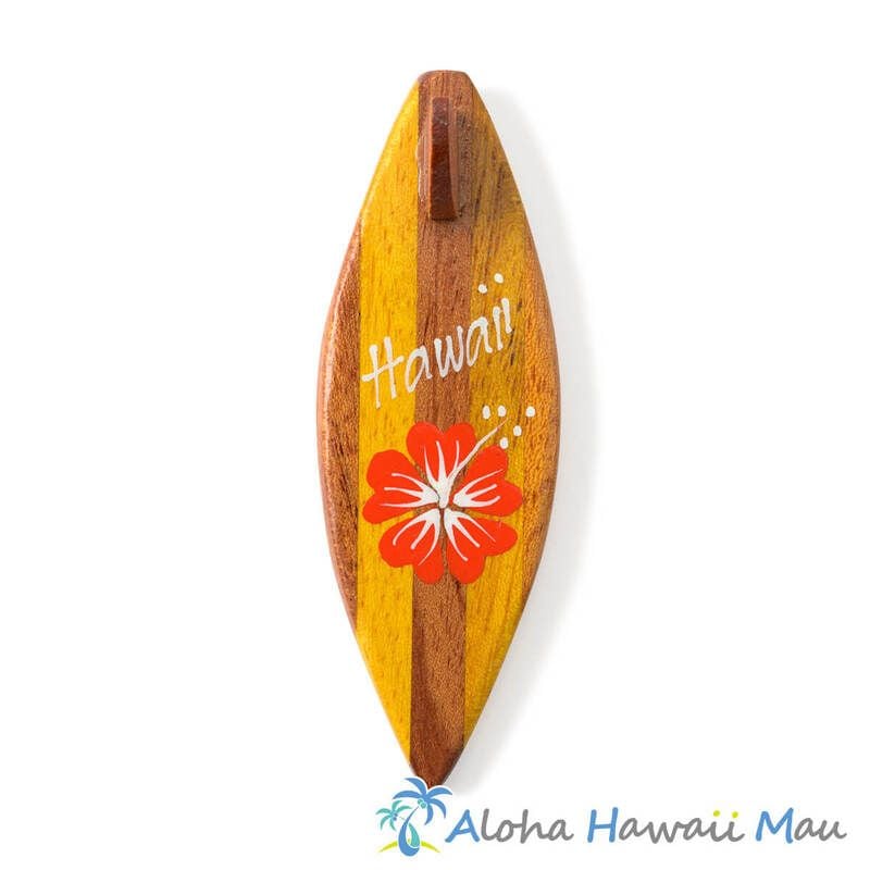 ハワイアン マグネット サーフボード型 ウッドマグネット HAWAII ハイビスカス オレンジ