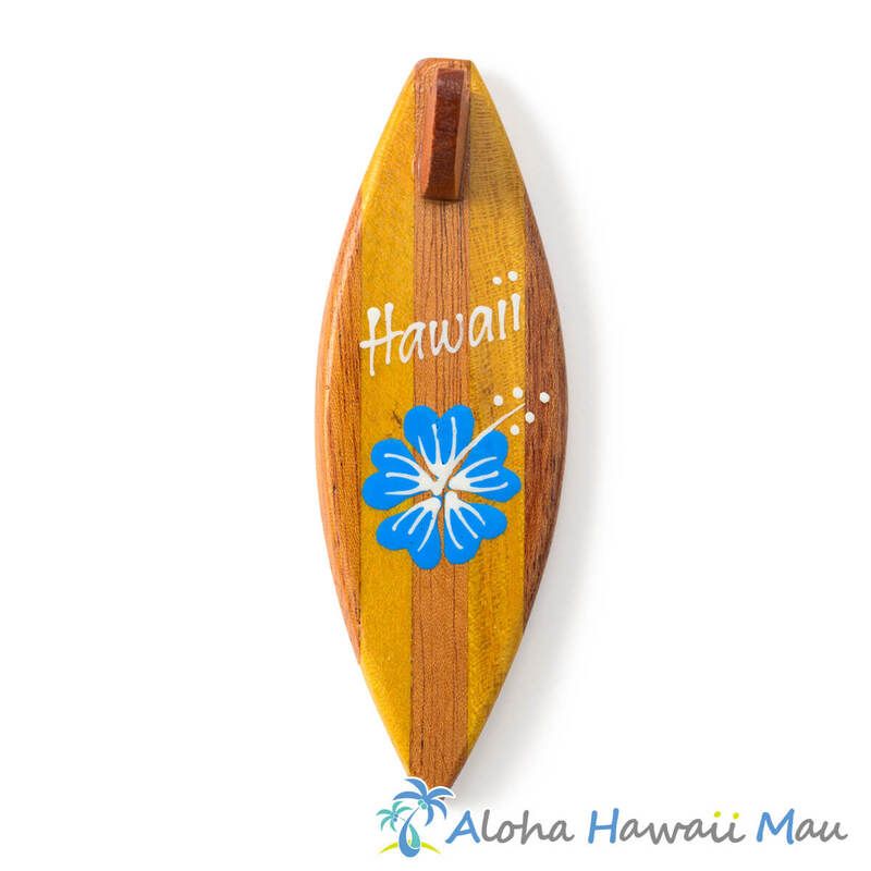 ハワイアン マグネット サーフボード型 ウッドマグネット HAWAII ハイビスカス ブルー