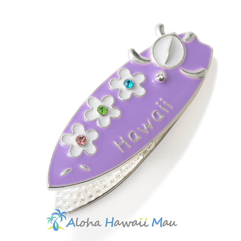 ハワイアン マグネット サーフボード型 プルメリア＆ホヌ パープル