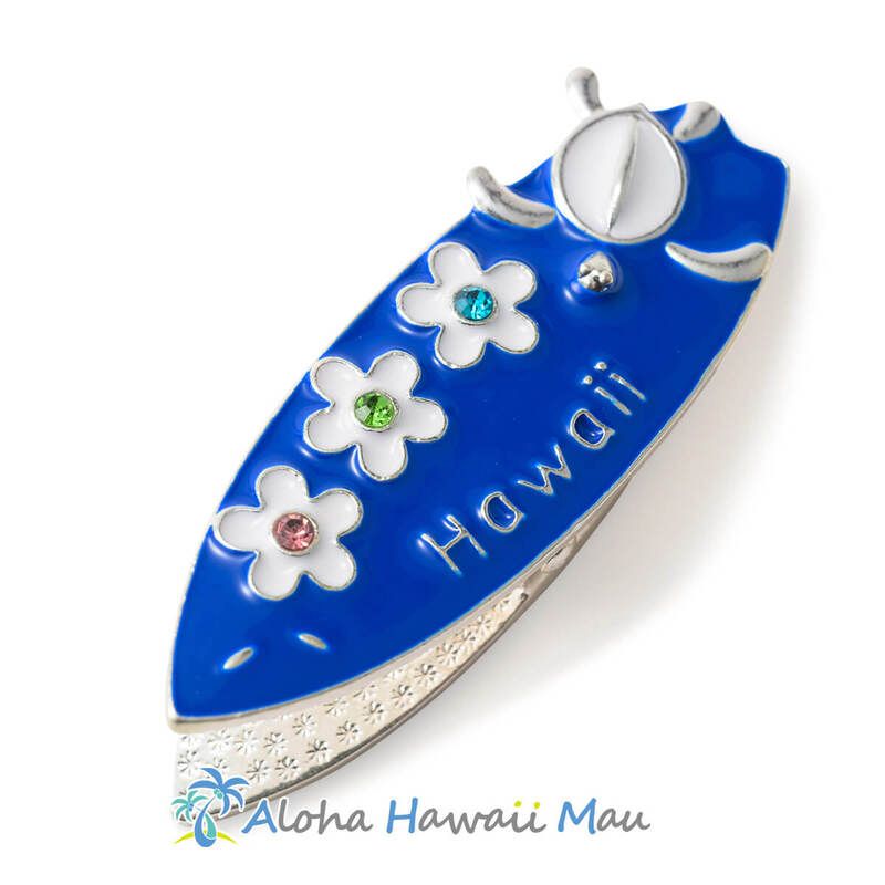 ハワイアン マグネット サーフボード型 プルメリア＆ホヌ ネイビーブルー