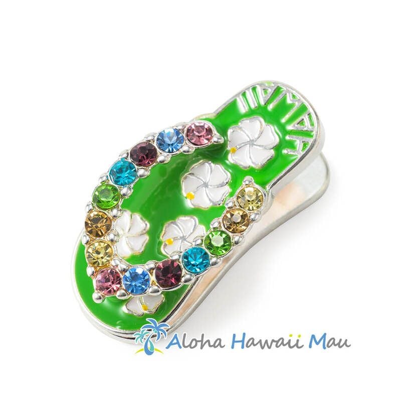 ハワイアン マグネット ビーチサンダル スリッパ グリーン ハイビスカスモチーフ