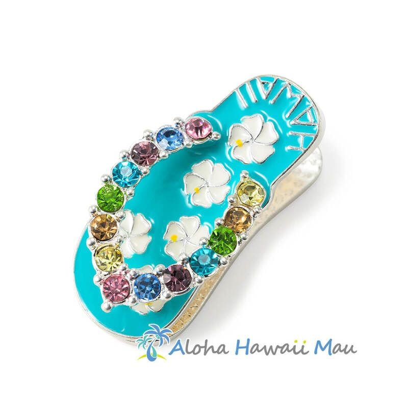 ハワイアン マグネット ビーチサンダル スリッパ アクア ハイビスカスモチーフ