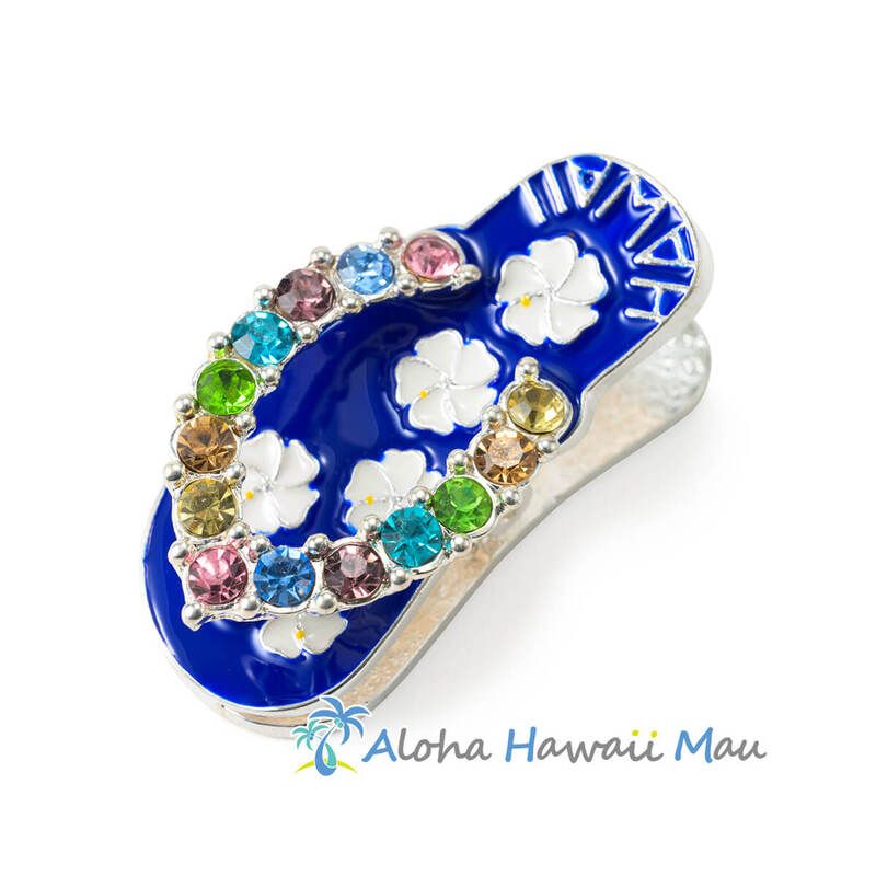 ハワイアン マグネット ビーチサンダル スリッパ ブルー ハイビスカスモチーフ