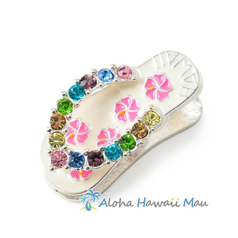 ハワイアン マグネット ビーチサンダル スリッパ ホワイト ハイビスカスモチーフ