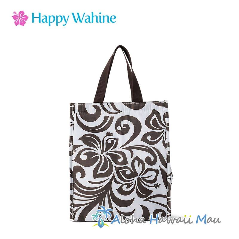 Happy Wahine ハッピーワヒネ 保温・保冷バッグ（ランチバッグ）ハイビスカス ブラウン［マジックテープタイプ］