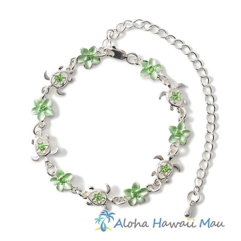 ハワイアン ブレスレット ホヌ＆プルメリア＜グリーン＞