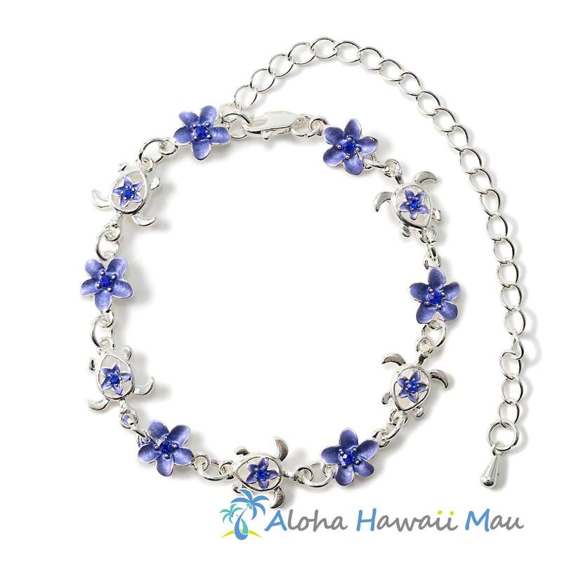 ハワイアン ブレスレット ホヌ＆プルメリア＜ブルー＞