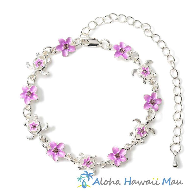 ハワイアン ブレスレット ホヌ＆プルメリア＜パープル＞