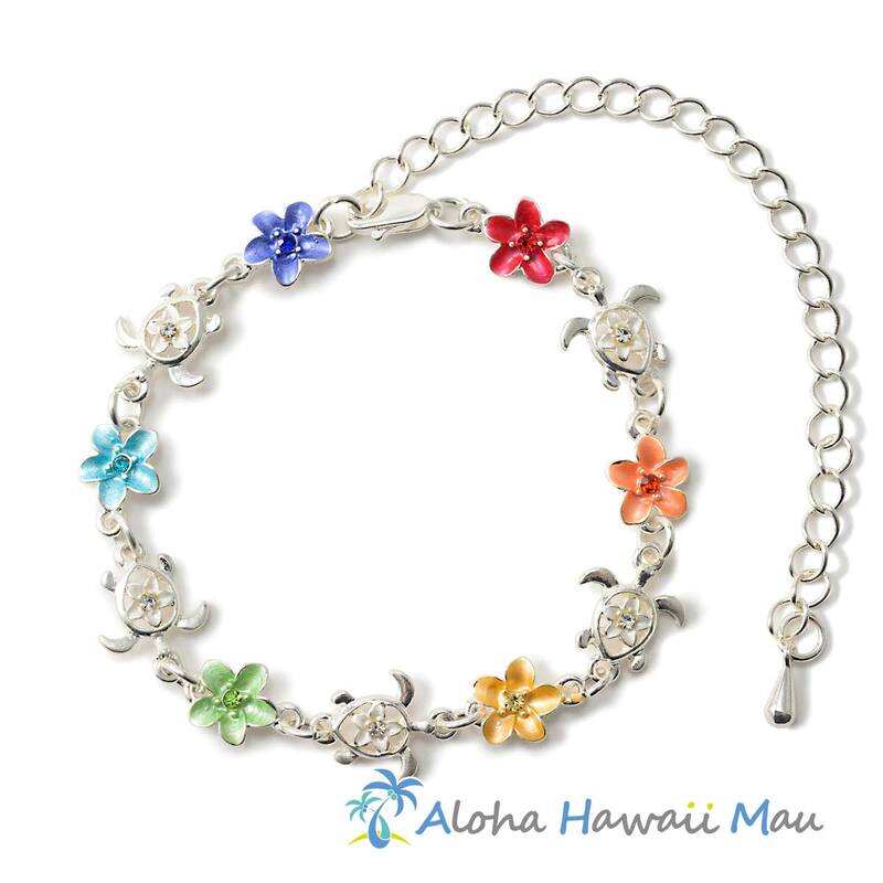 ハワイアン ブレスレット ホヌ＆プルメリア＜レインボー＞