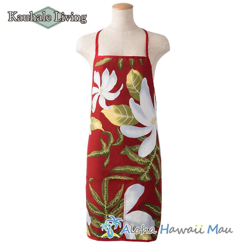 ハワイアンエプロン ティアレ柄 ワインレッド Kauhale Living カウハレ リビング