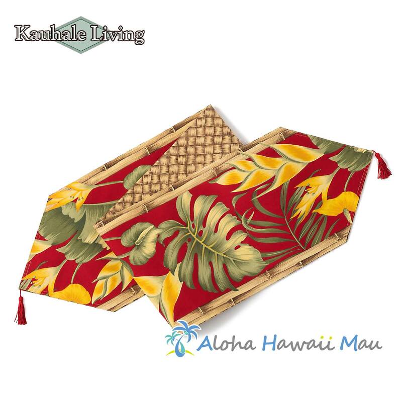 Kauhale Living カウハレ リビング ハワイアンテーブルランナー トロピカルフラワー柄 レッド