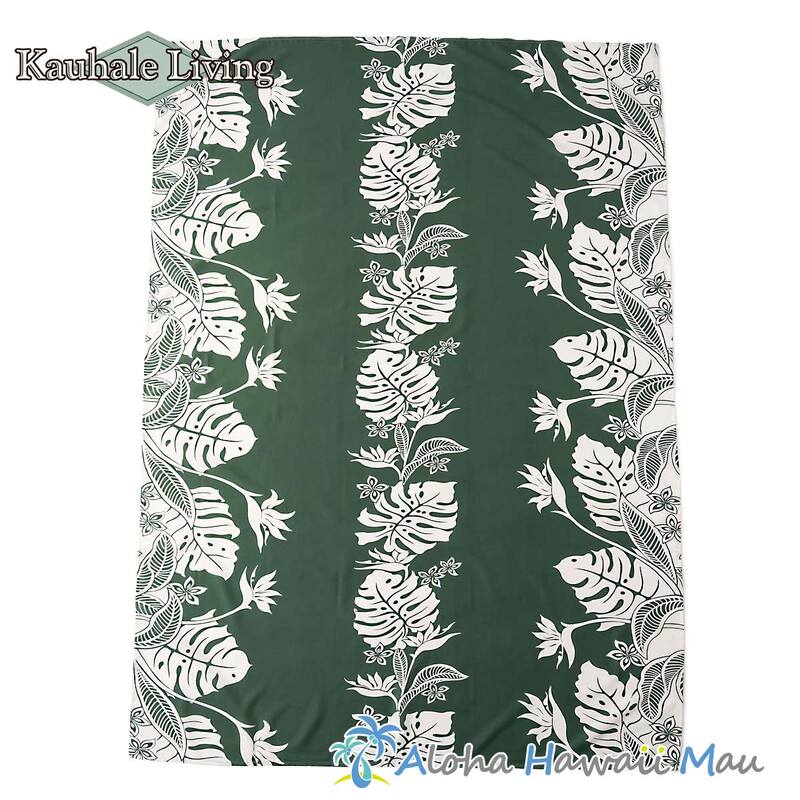 ハワイアンテーブルクロス モンステラ＆バードオブパラダイス柄 フォレストグリーン Kauhale Living カウハレ リビング