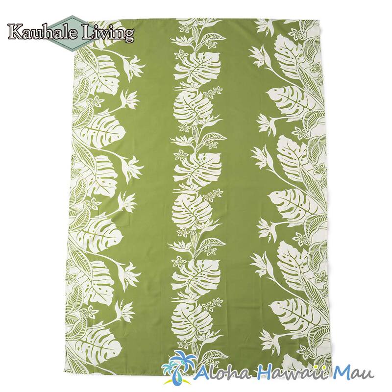 ハワイアンテーブルクロス モンステラ＆バードオブパラダイス柄 セージグリーン Kauhale Living カウハレ リビング