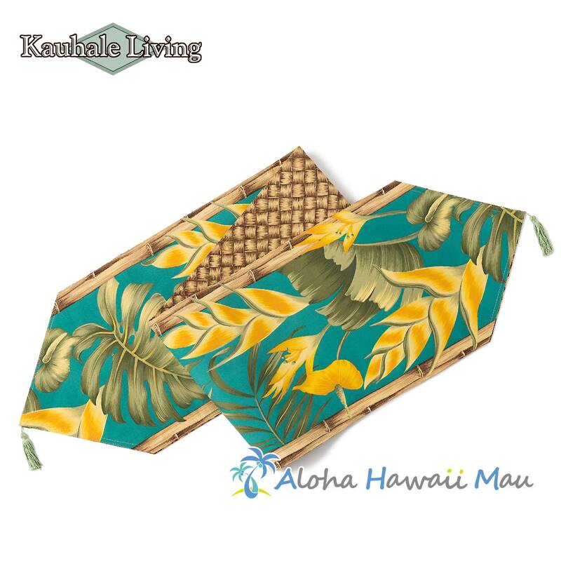 Kauhale Living カウハレ リビング ハワイアンテーブルランナー トロピカルフラワー柄 グリーン