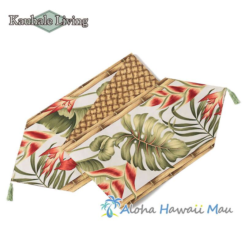 Kauhale Living カウハレ リビング ハワイアンテーブルランナー トロピカルフラワー柄 ホワイト