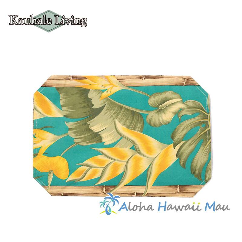Kauhale Living カウハレ リビング ハワイアンランチョンマット 1枚 トロピカルフラワー柄 グリーン