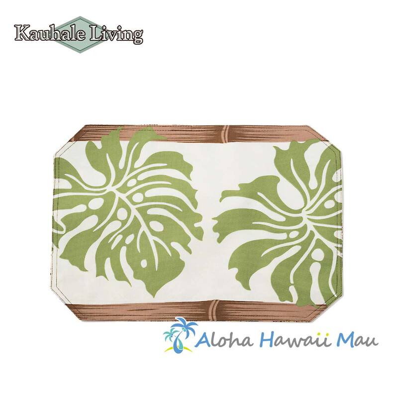Kauhale Living カウハレ リビング ハワイアンランチョンマット 1枚 モンステラ柄 ホワイト