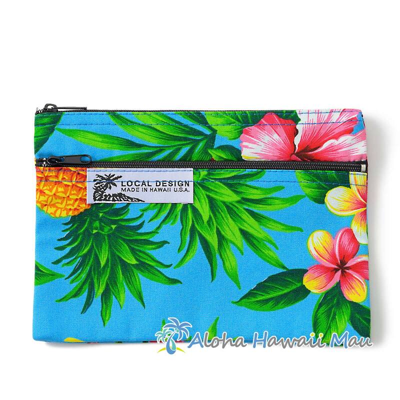 ハワイアンポーチ トロピカル柄(パイナップル＆ハイビスカス柄) ターコイズブルー LOCAL DESIGN ローカルデザイン